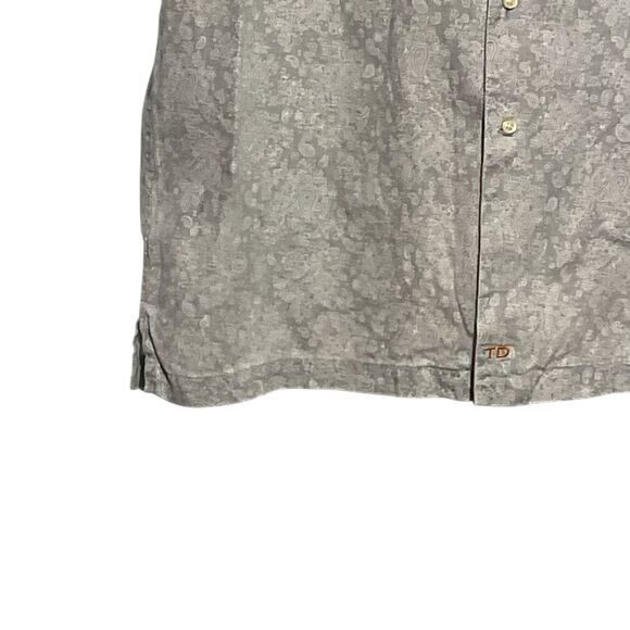 Thomas Dean Size LG Blue White Paisley Print Short Sleeve Button Down Mens Shirt - Picture 4 of 7